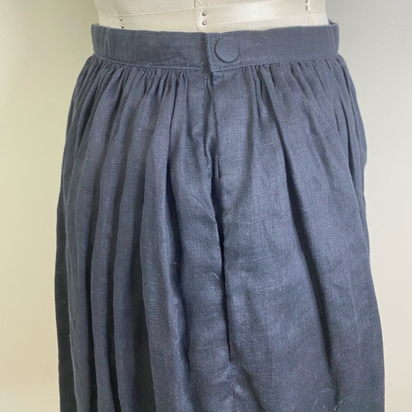 100% LINEN GATHERED SKIRT SNAP CLOSURE ONE POCKET LIGHT BLACK/DARK GREY - Picture 6 of 10